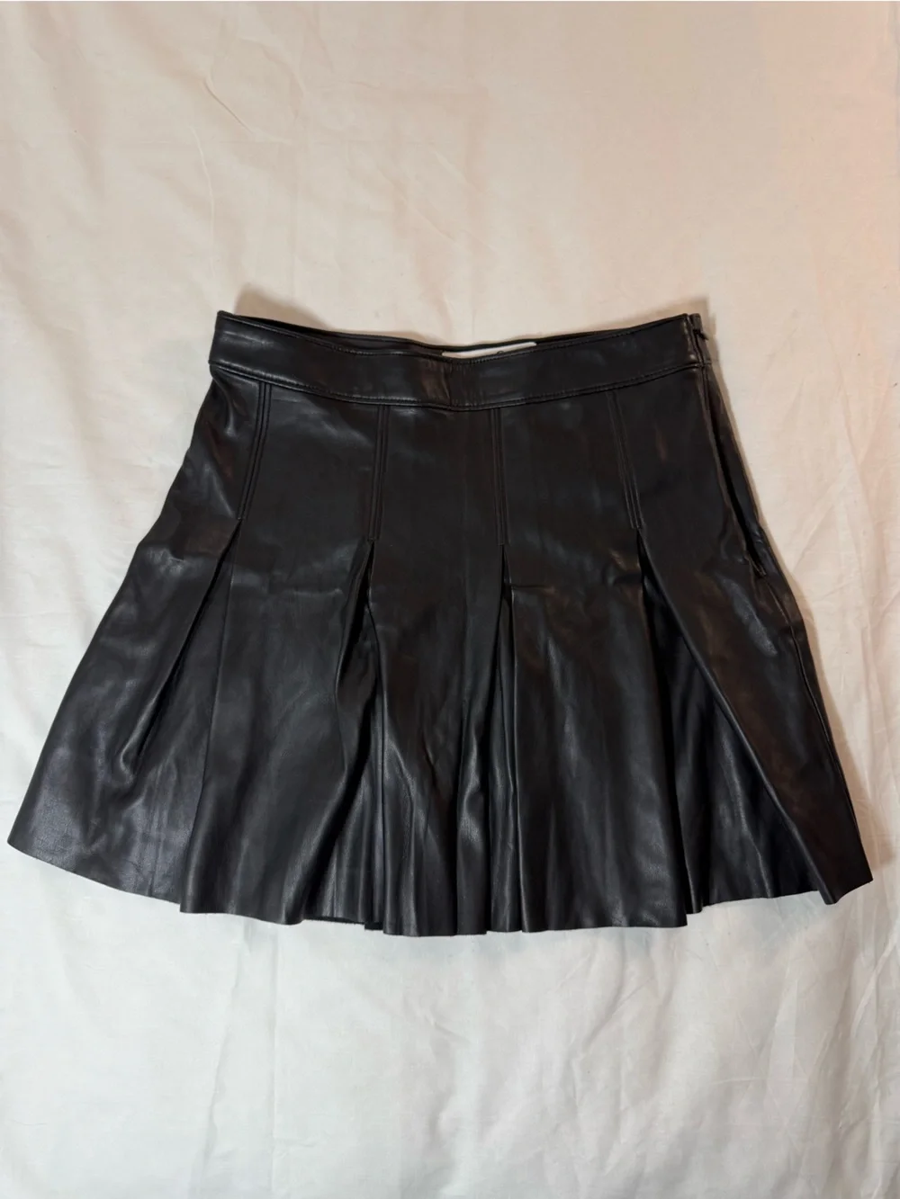 Hollister Black Faux Leather Pleated A-Line Skirt Size Medium